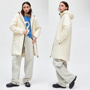 NEW K-way eiffel orsetto fleece lined hooded windbreaker white jacket